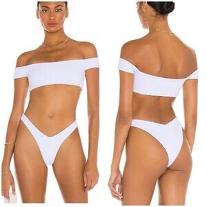 LOVERS + FRIENDS Tess Off The Shoulder High Waist Bottoms Textured Bikini Set S